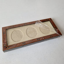 Load image into Gallery viewer, Vintage Addison Ross London MH63M7 Brown Star Marquetry 3x7 triple image photo frame, wooden photo frame, long photo frame, made in England, desk photo frame, 3 image frame, Oval Mount