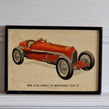 Load image into Gallery viewer, Genuine Vintage Print of 1934 Alfa Romeo racing car in a Black Picture Frame automobilia collectibles