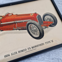 Load image into Gallery viewer, Genuine Vintage Print of 1934 Alfa Romeo racing car in a Black Picture Frame automobilia collectibles