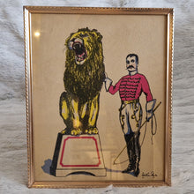 Load image into Gallery viewer, Picture Frame Wall Hanging Circus Performer with a Lion – Framed Genuine Vintage Book Plate (1935)