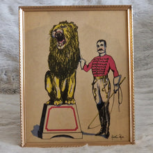 Load image into Gallery viewer, Picture Frame Wall Hanging Circus Performer with a Lion – Framed Genuine Vintage Book Plate (1935)