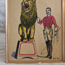 Load image into Gallery viewer, Picture Frame Wall Hanging Circus Performer with a Lion – Framed Genuine Vintage Book Plate (1935)