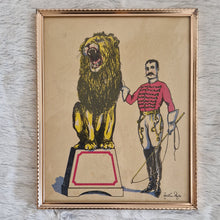 Load image into Gallery viewer, Picture Frame Wall Hanging Circus Performer with a Lion – Framed Genuine Vintage Book Plate (1935)