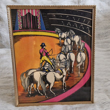 Load image into Gallery viewer, Circus Jockey Equestrian Performer with Horses – Framed Genuine Vintage Book Plate (1935)