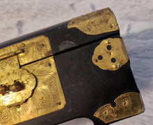 Load image into Gallery viewer, Chinese Lacquer jewellery box with Mother of Pearl Inlay & Brass embellishments 1950s