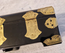 Load image into Gallery viewer, Chinese Lacquer jewellery box with Mother of Pearl Inlay & Brass embellishments 1950s