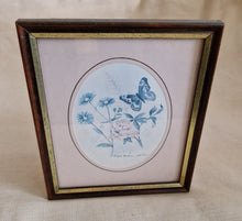 Load image into Gallery viewer, Vintage Botanical Flower Butterfly Print Small Picture Frame ‘Purple Emperor; Wooden Gold Tone E