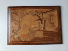Load image into Gallery viewer, Vintage Wooden Marquetry Wall Plaque Landscape Scene Inlaid Wood Art 35cm