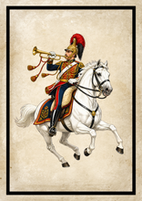 Load image into Gallery viewer, Napoleonic Cavalry Trumpeter on Horse Military Art Print A4 Framed Picture