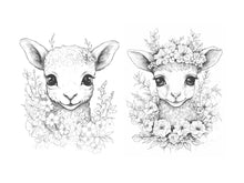 Load image into Gallery viewer, 25 Cute Flower Lambs Coloring Book – For Adults and Kids | Grayscale Coloring Pages | Instant Download | Printable PDF
