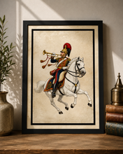 Load image into Gallery viewer, Napoleonic Cavalry Trumpeter on Horse Military Art Print A4 Framed Picture
