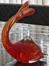 Load image into Gallery viewer, Art Glass Dolphin MTARFA Malta Paperweight Figurine Orange and Clear Colours