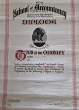 Load image into Gallery viewer, Vintage 1950's Diploma Certificate Ephemera  The School Of Accountancy