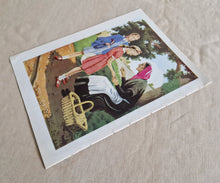 Load image into Gallery viewer, Vintage Illustrated Book Plate Page Colour Lithograph Print 2 School Girl Talking To A Old Woman & G