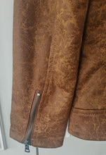 Load image into Gallery viewer, Delpino Men’s Brown Faux Leather Biker Jacket – Size S – Made in Turkey