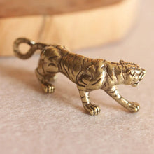 Load image into Gallery viewer, Brass Zodiac Tiger Animal Keychain Copper Shouting Beast Car Keyring Handmade Craft Bronze Forest King Bag Hanging Pendant Gifts