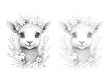 Load image into Gallery viewer, 25 Cute Flower Lambs Coloring Book – For Adults and Kids | Grayscale Coloring Pages | Instant Download | Printable PDF