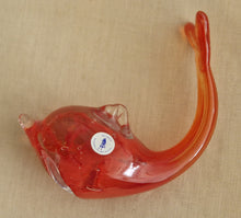 Load image into Gallery viewer, Art Glass Dolphin MTARFA Malta Paperweight Figurine Orange and Clear Colours