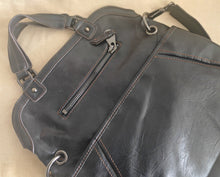 Load image into Gallery viewer, Nine West “Black In Black” Leather Boho Hobo Purse Handbag Satchel 37.5 x 35.5cm