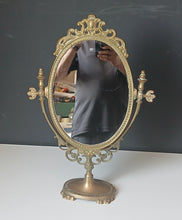 Load image into Gallery viewer, Vintage Brass Style Oval Vanity Mirror Ornate Swivel Dressing Table 50cm