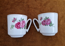 Load image into Gallery viewer, Pair of Vintage Rose Design Espresso Coffee Cups Set of 2 Small Floral Teacups
