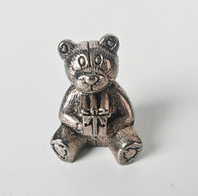 Load image into Gallery viewer, Silver Tone Teddy Bear Holding Present Figurine Ornament Collectible 4cm Gift