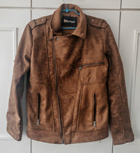 Load image into Gallery viewer, Delpino Men’s Brown Faux Leather Biker Jacket – Size S – Made in Turkey