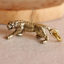 Load image into Gallery viewer, Brass Zodiac Tiger Animal Keychain Copper Shouting Beast Car Keyring Handmade Craft Bronze Forest King Bag Hanging Pendant Gifts