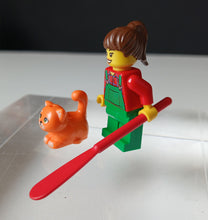 Load image into Gallery viewer, LEGO City Female Gardener Minifigure Cat Figure Red Paddle Accessory