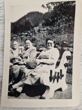 Load image into Gallery viewer, Vintage Black & white Old Travel Photograph 3 Ladies sitting on a bench Date / location Uknown Velox