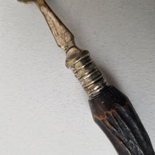 Load image into Gallery viewer, Antique EPNS Silver Plated Spoon with Horn Handle shallow bowl with scalloped shoulders 18cm long