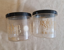 Load image into Gallery viewer, 2 x Fowler's Tate Lyle Golden Syrup Storage Container Jars with Black Lids 70s Advertising