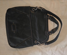 Load image into Gallery viewer, Nine West “Black In Black” Leather Boho Hobo Purse Handbag Satchel 37.5 x 35.5cm