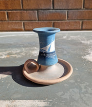 Load image into Gallery viewer, Vintage Agios Nikolaos Stoneware Candlestick Chamber Stick , Hand Painted , Nautical Sea Sail Boat S
