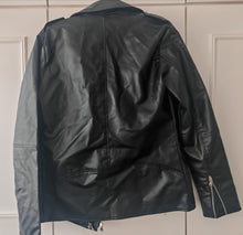 Load image into Gallery viewer, USE CLUP Men’s Black Faux Leather Biker Jacket – Size S – Made in Turkey