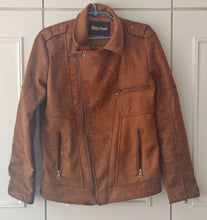 Load image into Gallery viewer, Delpino Men’s Brown Faux Leather Biker Jacket – Size S – Made in Turkey