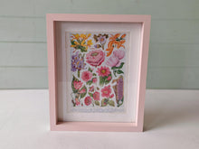 Load image into Gallery viewer, Vintage Floral Botanical Print in Pink Frame – Vibrant Flowers Art – 28cm x 23cm x 3cm