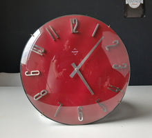 Load image into Gallery viewer, Vintage Retro Red Wall Clock Premier Quartz Space Age Style 31cm Tested