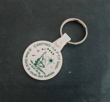 Load image into Gallery viewer, Vintage Camping Keychain Le P’tit Bois St Jouan des Guérets Plastic French Camp