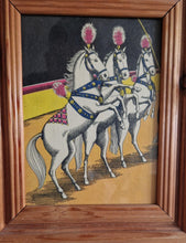 Load image into Gallery viewer, Old  Book Plate Print Picture Frame 3 White Horse Performing At Carnival Circus