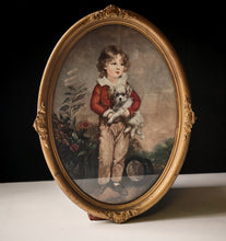 Load image into Gallery viewer, Vintage Oval Framed Arthur Devis Print Boy with Dog Antique Gilt Frame 48cm