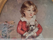 Load image into Gallery viewer, Vintage Oval Framed Arthur Devis Print Boy with Dog Antique Gilt Frame 48cm