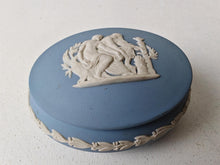 Load image into Gallery viewer, Vintage Wedgwood Jasperware Trinket Box – Blue & White Classical Relief – Collectible