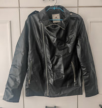 Load image into Gallery viewer, USE CLUP Men’s Black Faux Leather Biker Jacket – Size S – Made in Turkey