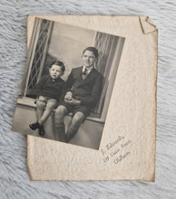 Load image into Gallery viewer, Vintage Sepia Colour Old Photograph, 2 young boys sitting on a window sill, Family Photo, Date Ukno