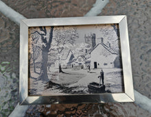 Load image into Gallery viewer, Vintage Etched Ink Gold & Black Village Scene – Framed Countryside Artwork 22cm