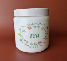 Load image into Gallery viewer, Vintage CLP Milk Glass Tea Canister Storage Jar , Floral Design , 11.5cm tall, 10cm diameter