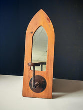 Load image into Gallery viewer, Rustic Gothic-Style Wooden Wall Mirror with Metal Candle Holder – 75cm Tall