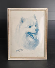 Load image into Gallery viewer, Vintage Robert J. May Framed Dog Print Samoyed Blue Toned Illustration