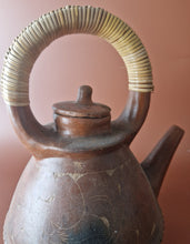 Load image into Gallery viewer, Vintage Sasak Pottery Earthenware Tea Pot with Wicker Handle Handmade Teapot
